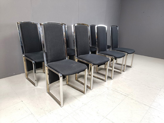 Image 1 of Chaises de salle à manger vintage en laiton et chrome, ensemble de 8 - 1970S