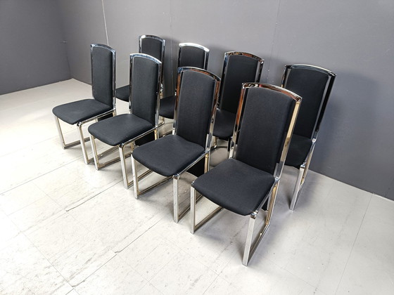 Image 1 of Chaises de salle à manger vintage en laiton et chrome, ensemble de 8 - 1970S