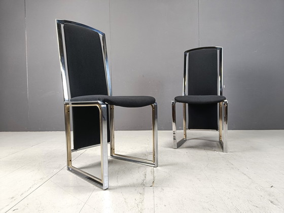 Image 1 of Chaises de salle à manger vintage en laiton et chrome, ensemble de 8 - 1970S