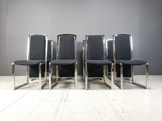 Image 1 of Chaises de salle à manger vintage en laiton et chrome, ensemble de 8 - 1970S