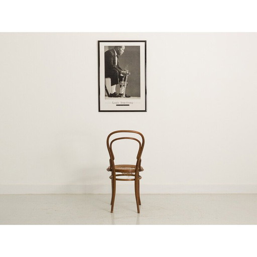 Chaise de bistrot vintage en chêne et en rotin