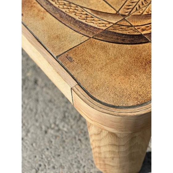 Image 1 of Table basse vintage "Colombe" en chêne et céramique par Raymonde Leduc, 1960