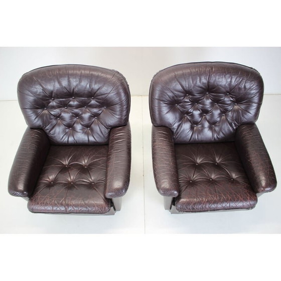 Image 1 of Paire de fauteuils vintage en bois et cuir, Finlande 1980