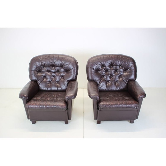 Image 1 of Paire de fauteuils vintage en bois et cuir, Finlande 1980