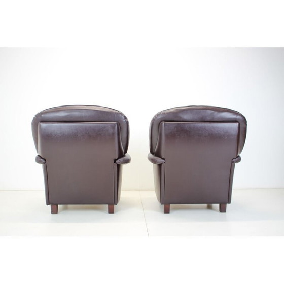 Image 1 of Paire de fauteuils vintage en bois et cuir, Finlande 1980