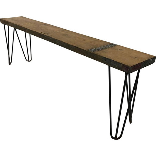 Banc industriel vintage en bois, 1990