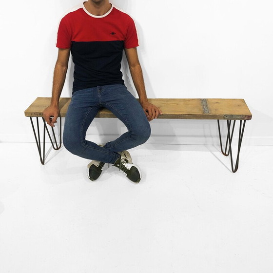 Image 1 of Banc industriel vintage en bois, 1990