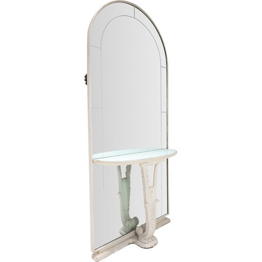 Miroir console vintage en bois et verre, Italie 1940s