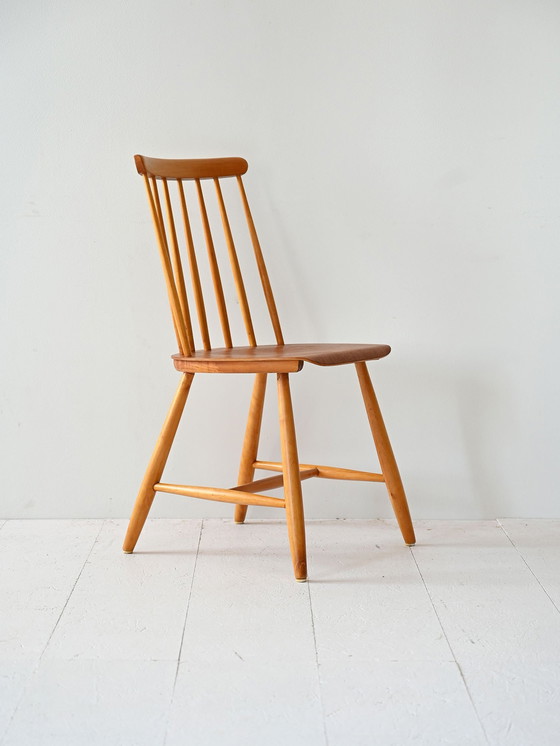 Image 1 of Chaise suédoise vintage 'Pinnstol' des années 1960 - Assise en teck et structure en hêtre