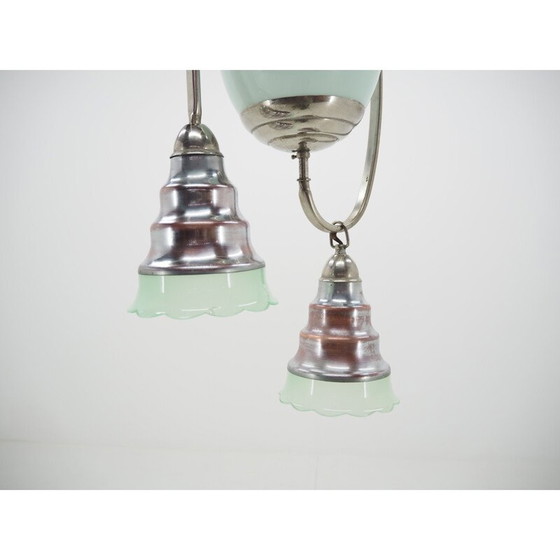 Image 1 of Lustre Art Déco vintage en chrome et verre vert clair, 1930