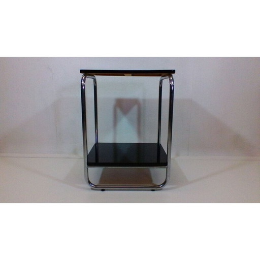 Table basse vintage en acier et bois par Jindřich Halabala pour Bystřice pod Hostynem, Tchécoslovaquie