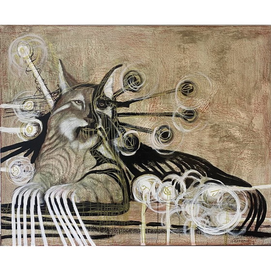 Image 1 of Huile sur toile vintage Le lynx royal par André Ferrand, 1999