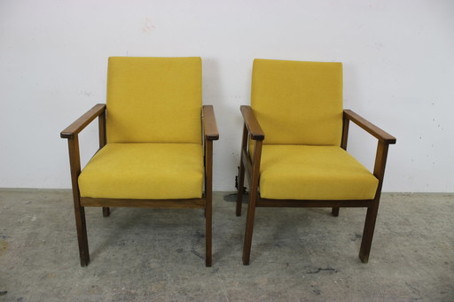 2X Chaises vintage en hêtre avec accoudoirs Orange Fauteuils des années 60 Refaites à neuf