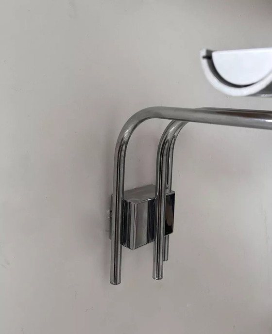 Image 1 of 2X Applique Vintage Verre Lumière Studio, Métal Chromé, France 1970