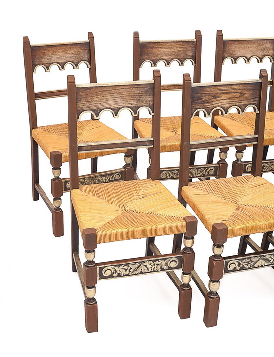 Image 1 of Set De 8 Chaises Paillées. Art Déco, 1940