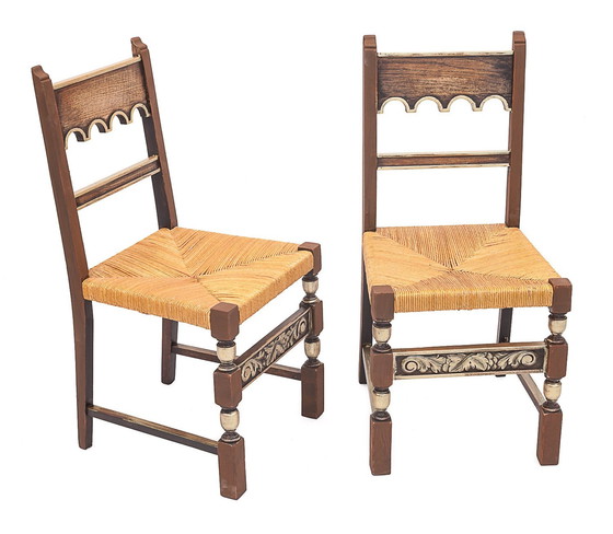 Image 1 of Set De 8 Chaises Paillées. Art Déco, 1940