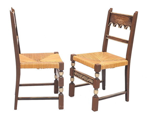 Image 1 of Set De 8 Chaises Paillées. Art Déco, 1940