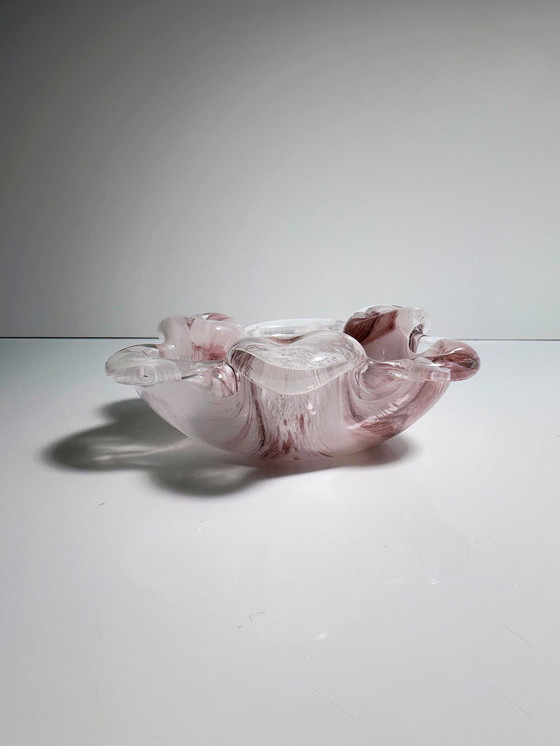 Image 1 of Vintage Verre à Nuage Cendrier / Vide Poche 80Er Blanc Améthyste Opalina Bol