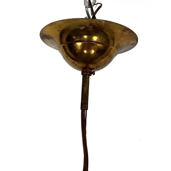 Image 1 of Lustre pagode vintage en laiton et verre bombé, 1960