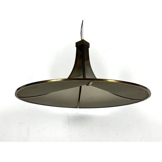 Image 1 of Lustre pagode vintage en laiton et verre bombé, 1960