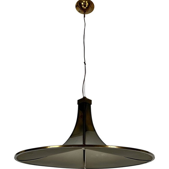 Image 1 of Lustre pagode vintage en laiton et verre bombé, 1960