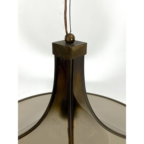 Image 1 of Lustre pagode vintage en laiton et verre bombé, 1960