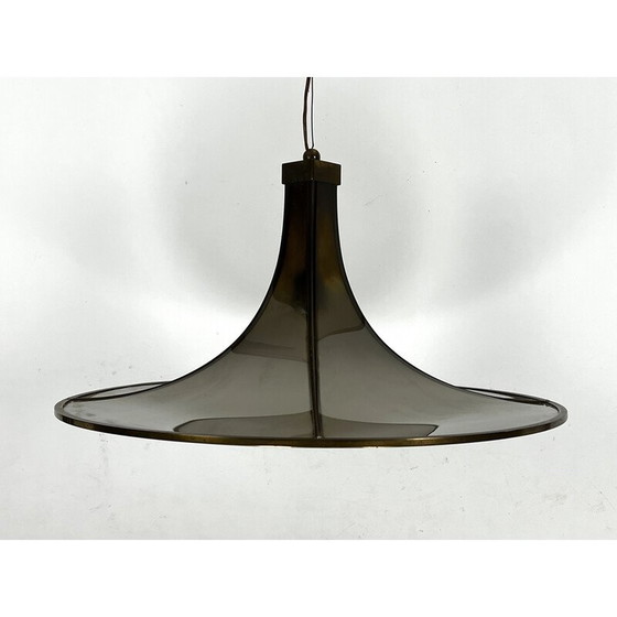 Image 1 of Lustre pagode vintage en laiton et verre bombé, 1960