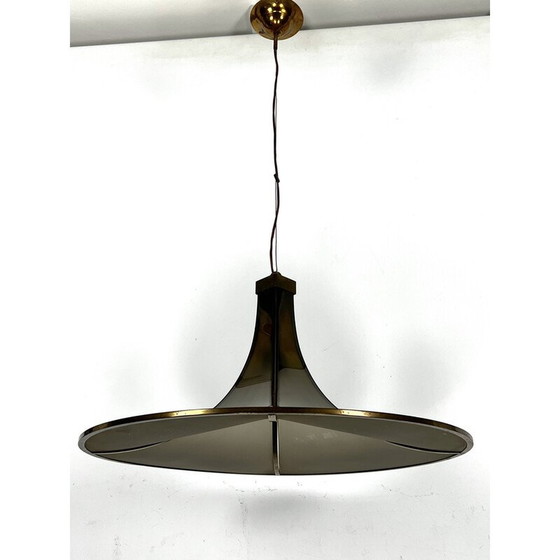 Image 1 of Lustre pagode vintage en laiton et verre bombé, 1960