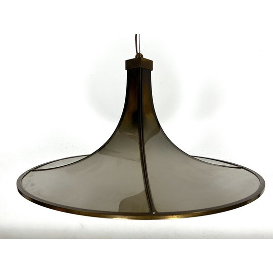 Image 1 of Lustre pagode vintage en laiton et verre bombé, 1960
