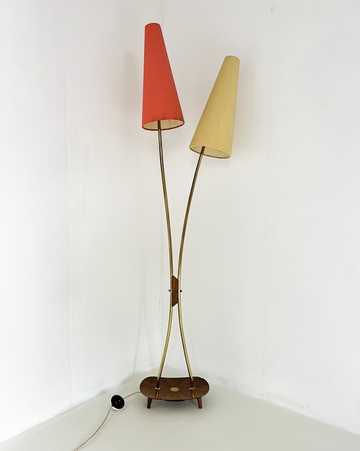 Lampadaire en laiton et bois '60