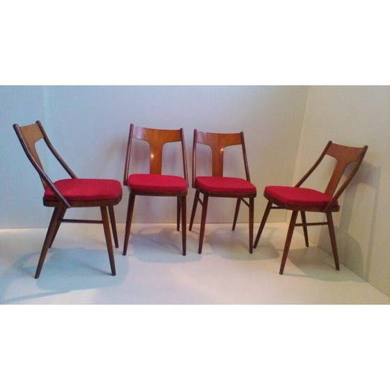 Image 1 of Ensemble de 4 chaises en noyer et hêtre - années 1960
