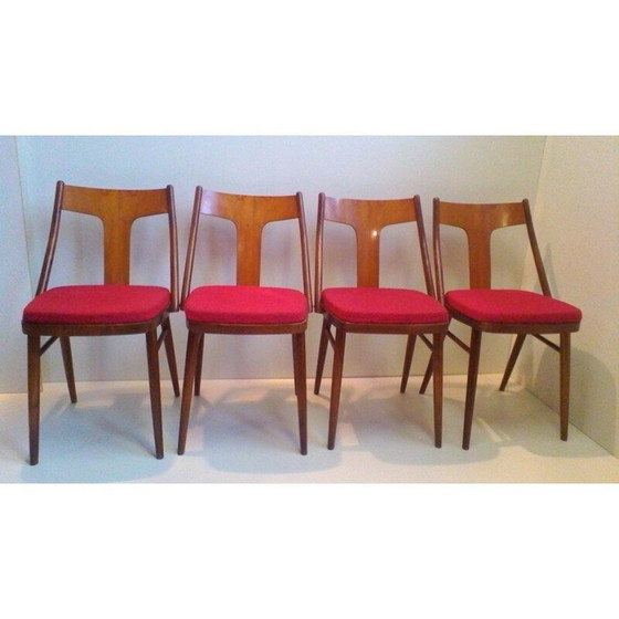 Image 1 of Ensemble de 4 chaises en noyer et hêtre - années 1960