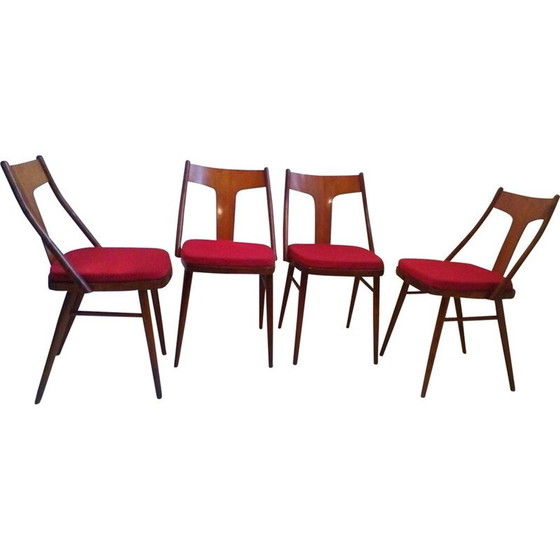 Image 1 of Ensemble de 4 chaises en noyer et hêtre - années 1960