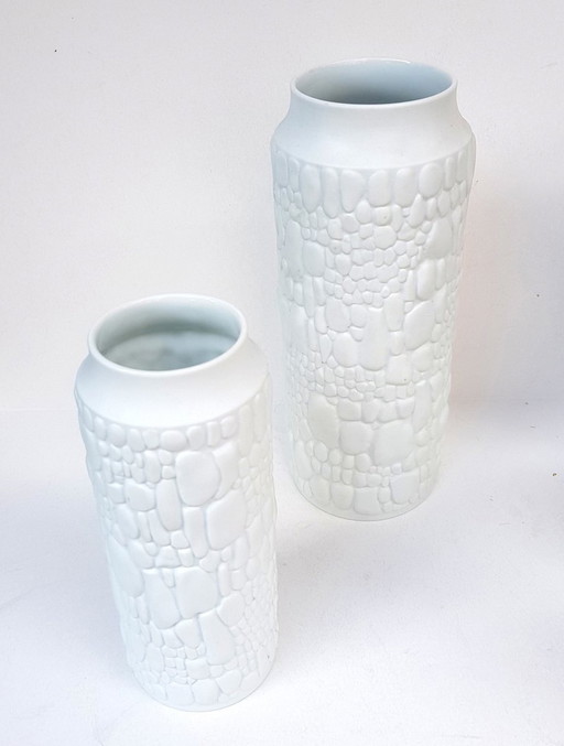 4X Vases en biscuit avec décor de reptiles de Kaiser, 1970S