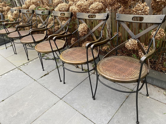 Image 1 of 6 Chaises industrielles vintage en métal/bois à sangles croisées