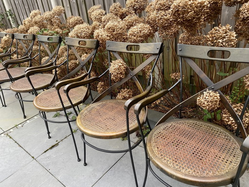 6 Chaises industrielles vintage en métal/bois à sangles croisées