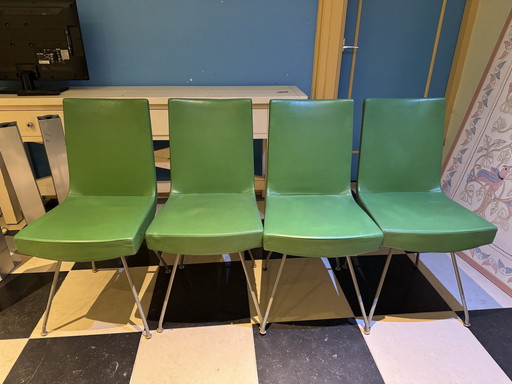 4x Chaises Montis Cuir Vert Gijs Papavoine