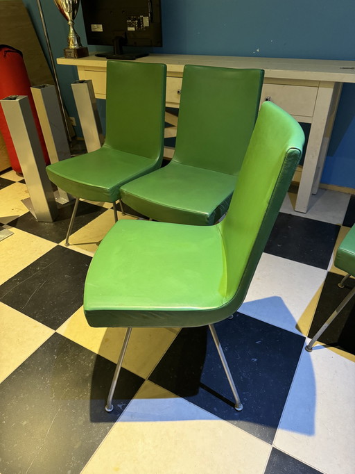 4x Chaises Montis Cuir Vert Gijs Papavoine