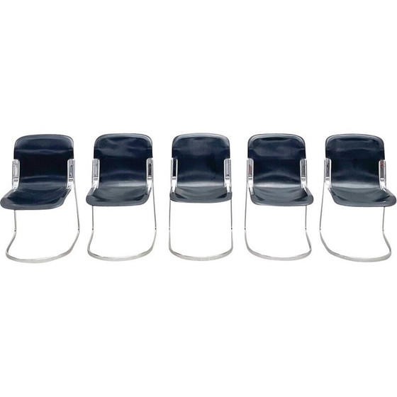 Image 1 of Ensemble de 5 chaises de salle à manger vintage en cuir et acier pour Cidue, Italie 1970