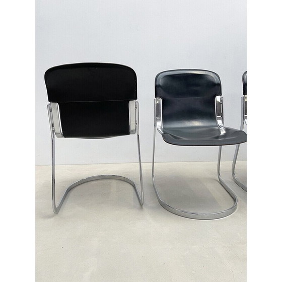 Image 1 of Ensemble de 5 chaises de salle à manger vintage en cuir et acier pour Cidue, Italie 1970