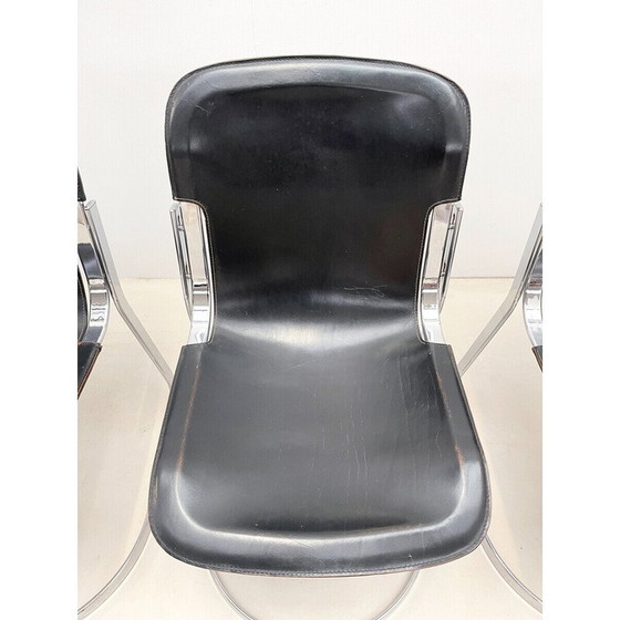 Image 1 of Ensemble de 5 chaises de salle à manger vintage en cuir et acier pour Cidue, Italie 1970