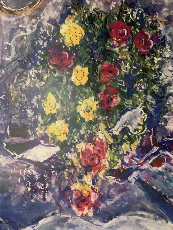 Image 1 of Marc Chagall : "Fruits et fleurs", signé dans la plaque.