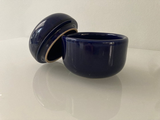 Image 1 of Pot en céramique (bijoux) design moderne émail bleu cobalt