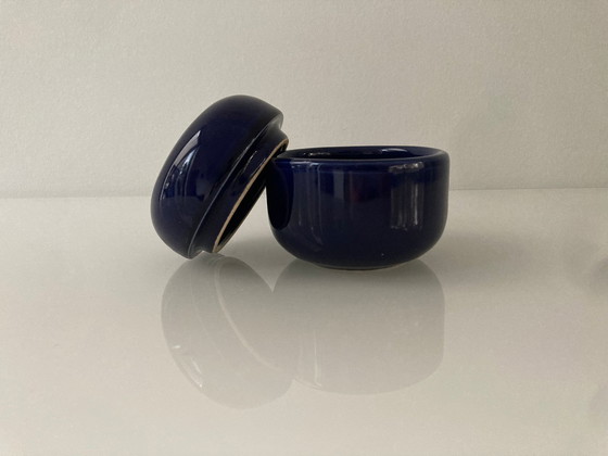 Image 1 of Pot en céramique (bijoux) design moderne émail bleu cobalt