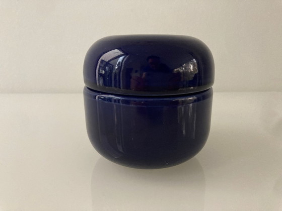 Image 1 of Pot en céramique (bijoux) design moderne émail bleu cobalt