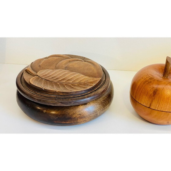 Image 1 of Ensemble de 3 boîtes vintage en bois et paille, 1930