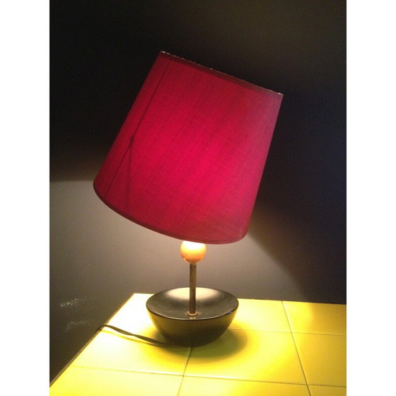 Image 1 of Lampe de table vintage en céramique et tissu rouge, 1950