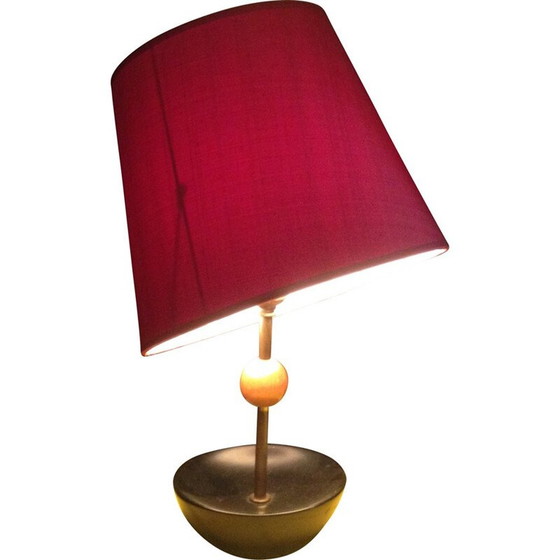 Image 1 of Lampe de table vintage en céramique et tissu rouge, 1950