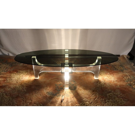 Image 1 of Table basse vintage en lucite et verre fumé gris par Philippe Jean, 1970