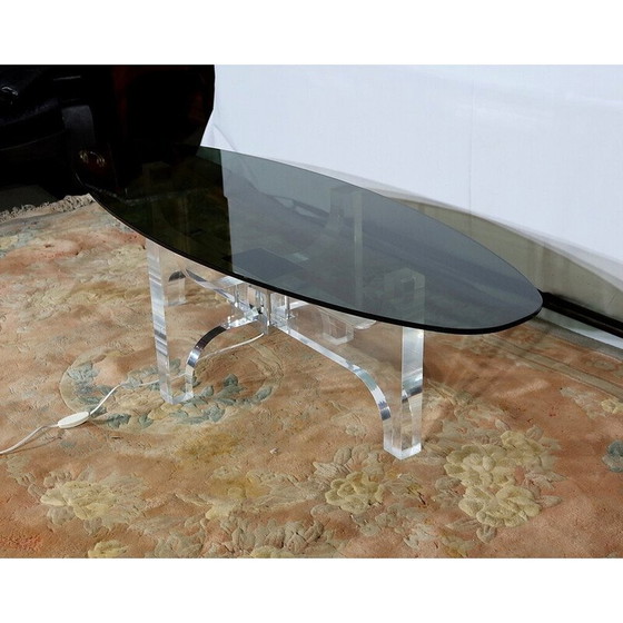 Image 1 of Table basse vintage en lucite et verre fumé gris par Philippe Jean, 1970